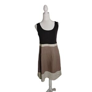 Cynthia Rowley Women's 8 Black Tan Cream Sleeveless Pullover Knee Lenght Dress
